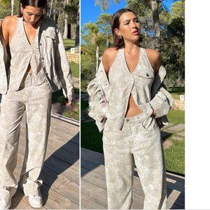 NWT ZARA 2 PIECES MATCH SET PRINTED LINEN BLEND TOP + PANTS